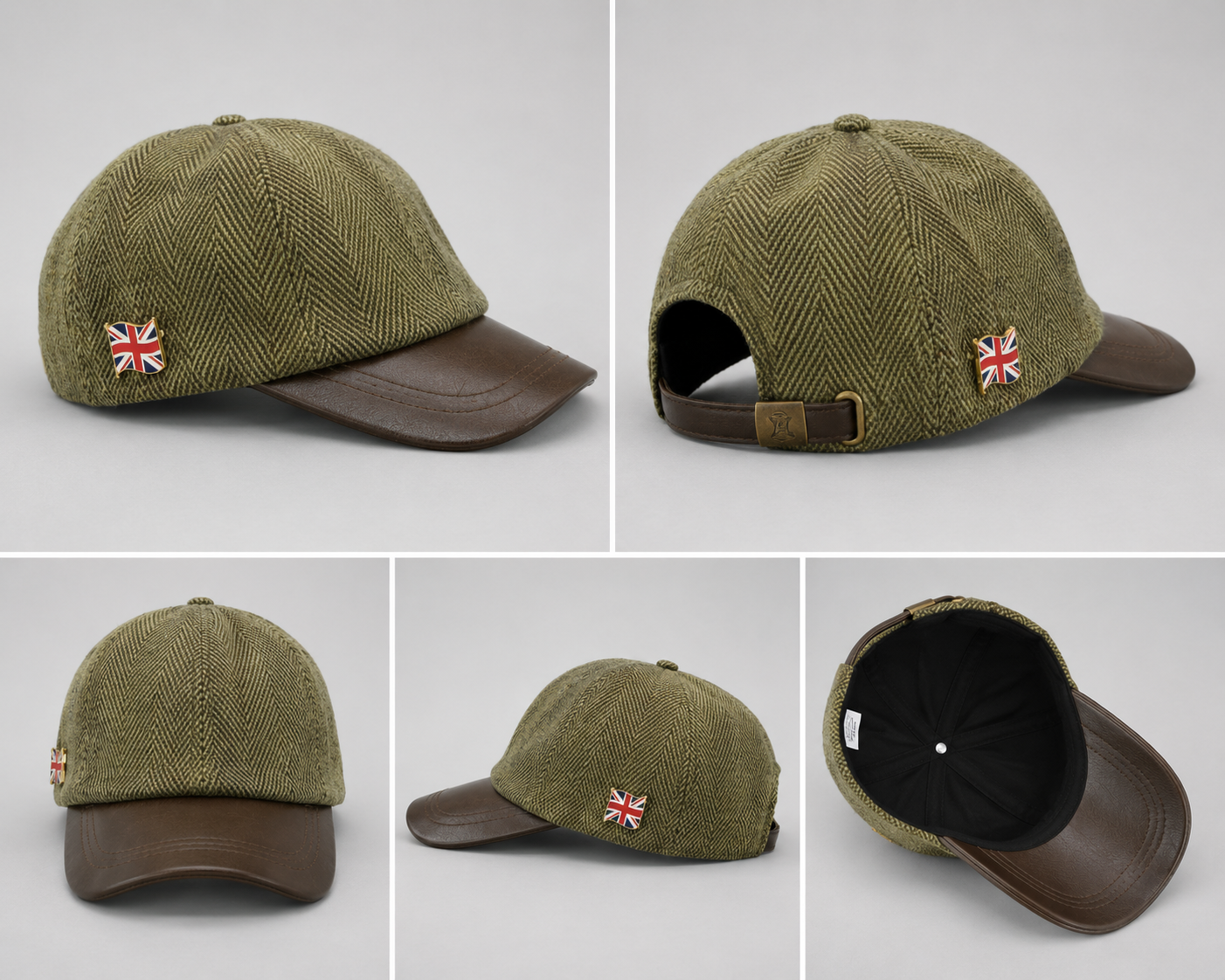 Nicky Adams Leather Peak Baseball Cap (Light Tweed)