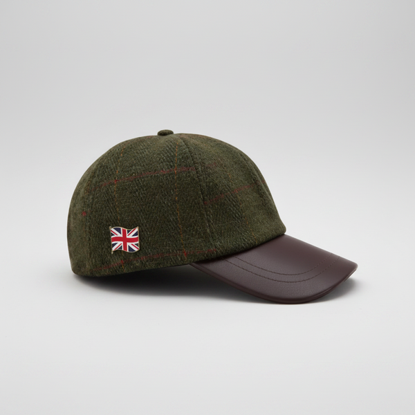 Nicky Adams Leather Peak Baseball Cap (Dark Tweed)