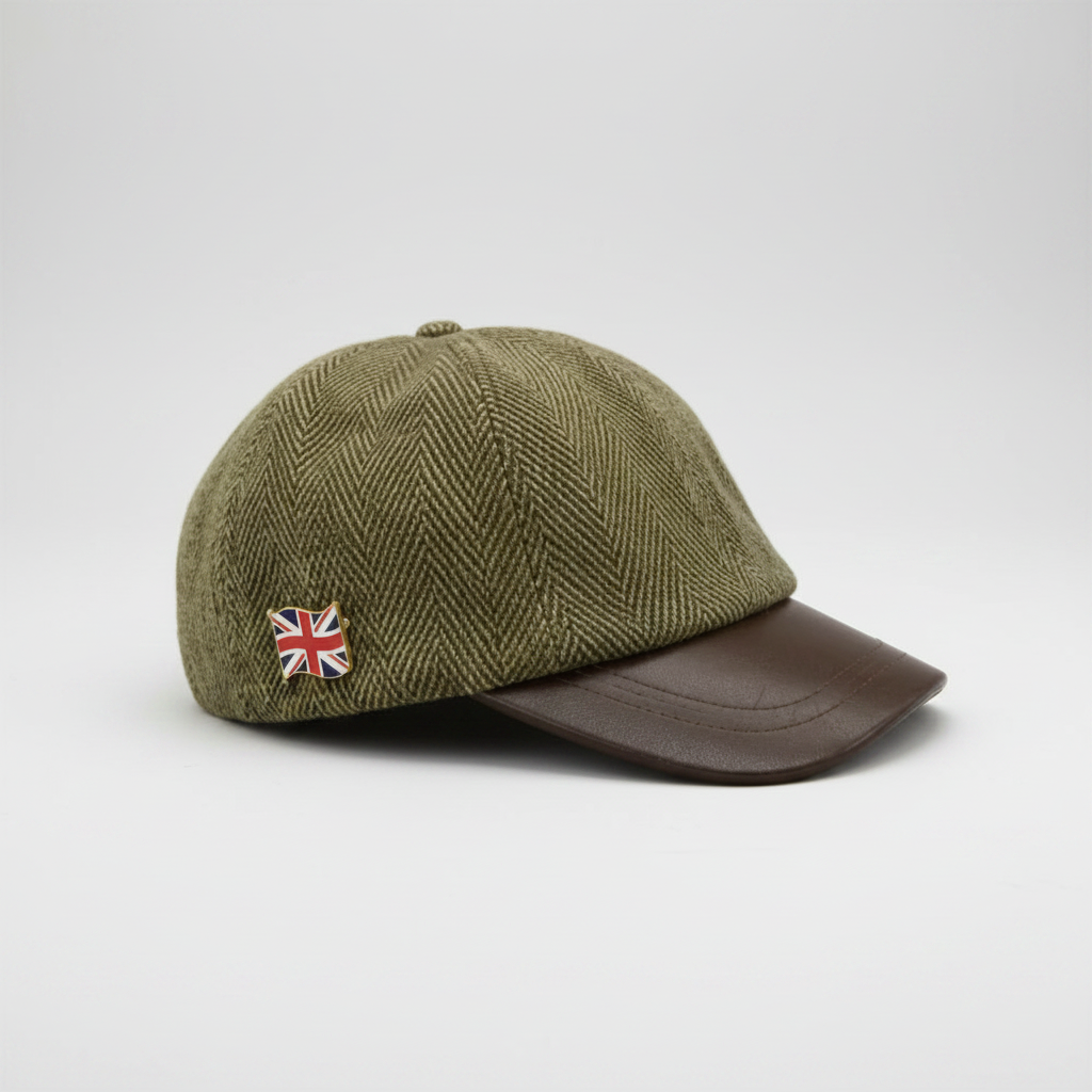 Nicky Adams Leather Peak Baseball Cap (Light Tweed)