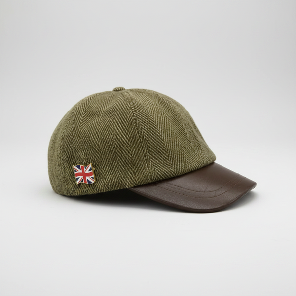 Nicky Adams Leather Peak Baseball Cap (Light Tweed)
