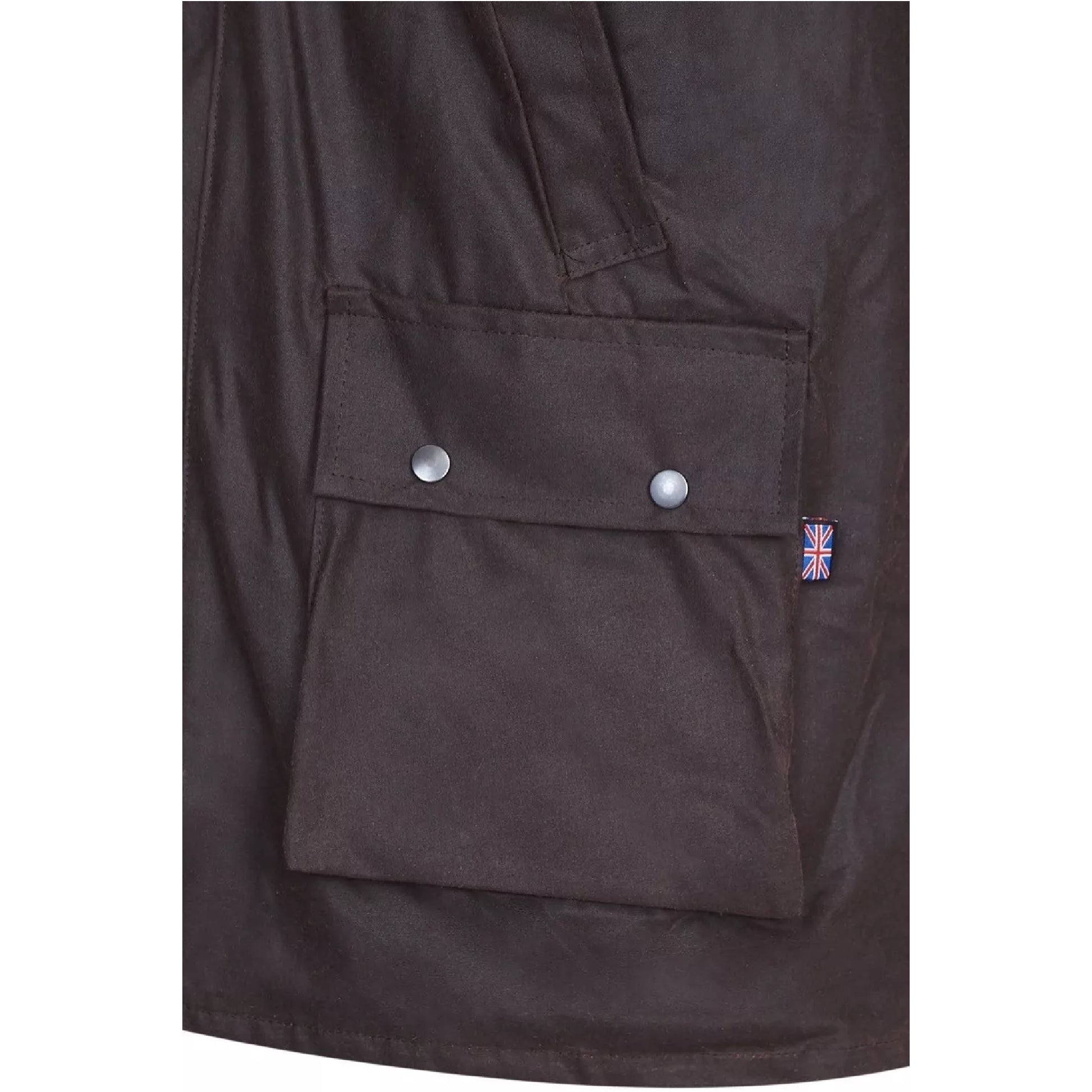 Nicky Adams men's brown padded wax jacket with hood, corduroy collar, and multiple pockets – classic British country outerwear