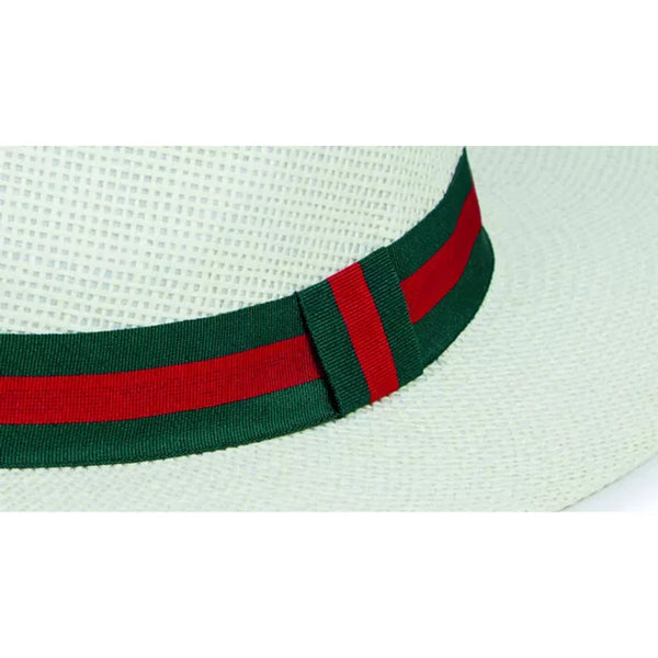 Nicky Adams Panama Sun Hat (Cream / Green/Red Band)