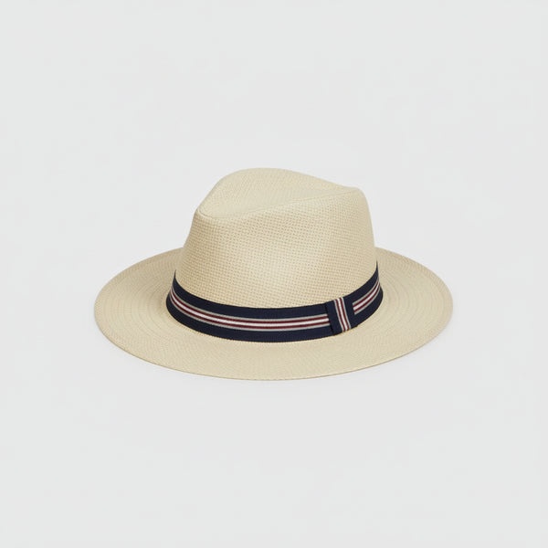 Nicky Adams Panama Sun Hat (Beige / Navy Band)