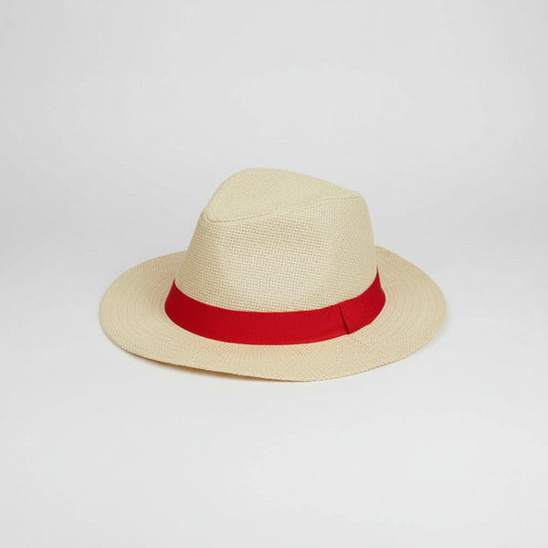 Nicky Adams Panama Sun Hat (Beige / Red Band)