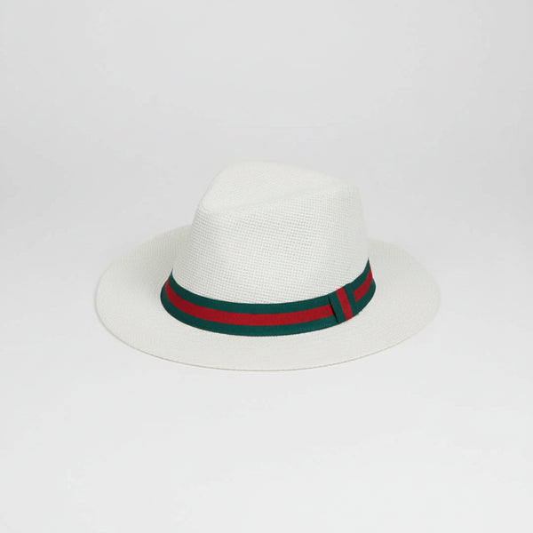 Nicky Adams Panama Sun Hat (Cream / Green/Red Band)