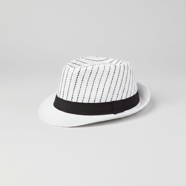 Nicky Adams Pin Stripe Trilby Sun Hat (White)