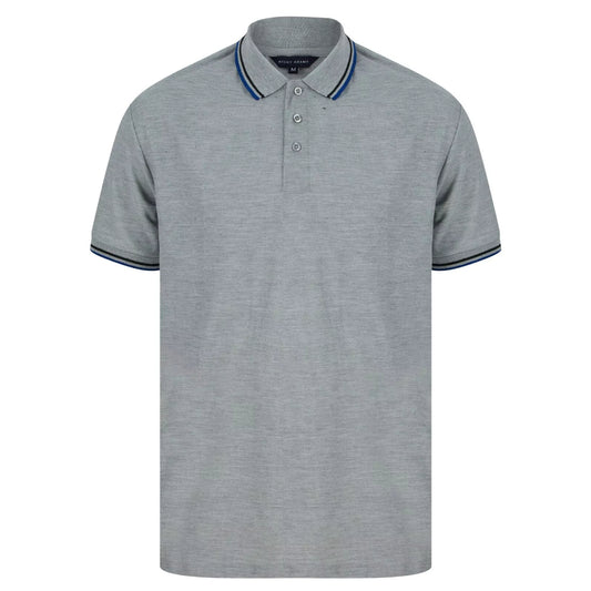 Men's grey Nicky Adams polo shirt with tipped collar and sleeves – classic short sleeve branded smart casual top