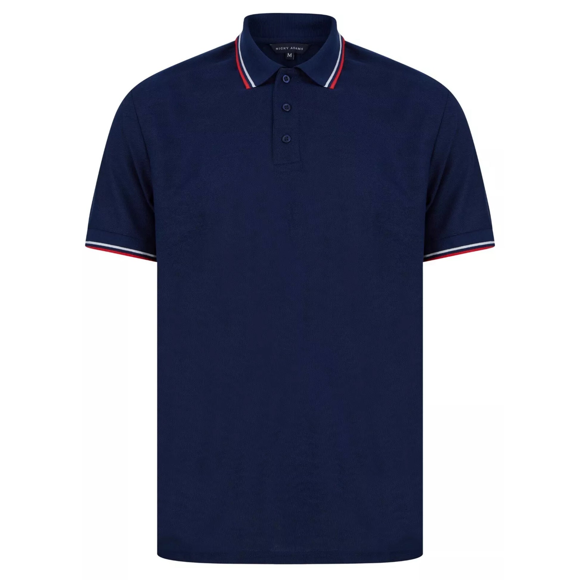 Men's navy Nicky Adams polo shirt with tipped collar and sleeves – classic short sleeve branded smart casual top