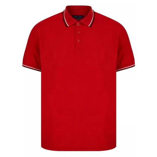 Men's red Nicky Adams polo shirt with tipped collar and sleeves – classic short sleeve branded smart casual top