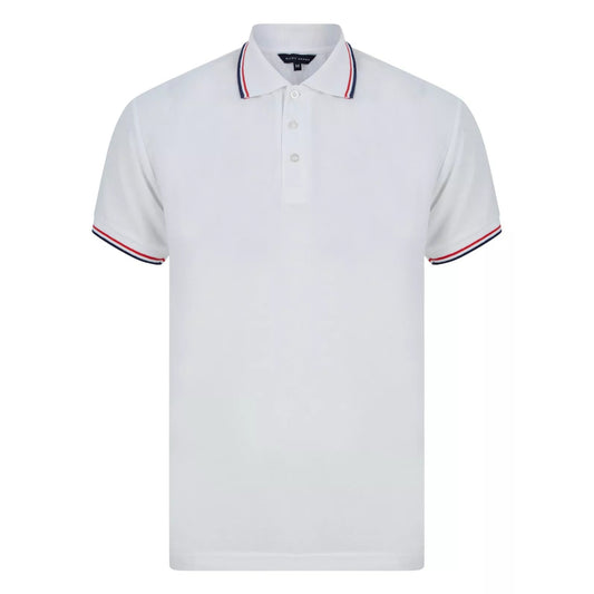 Men's white Nicky Adams polo shirt with tipped collar and sleeves – classic short sleeve branded smart casual top