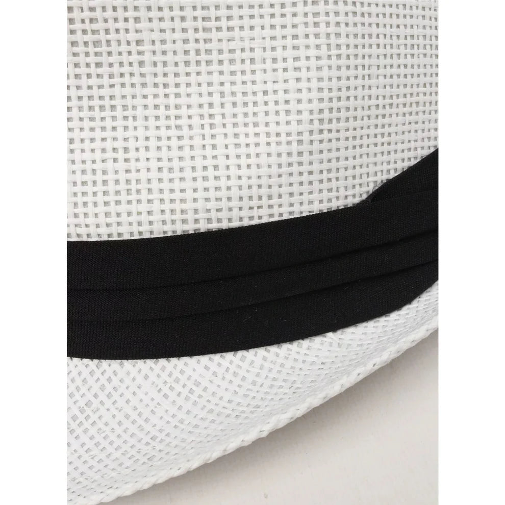Black Band: White woven fedora hat with black band – lightweight summer trilby style