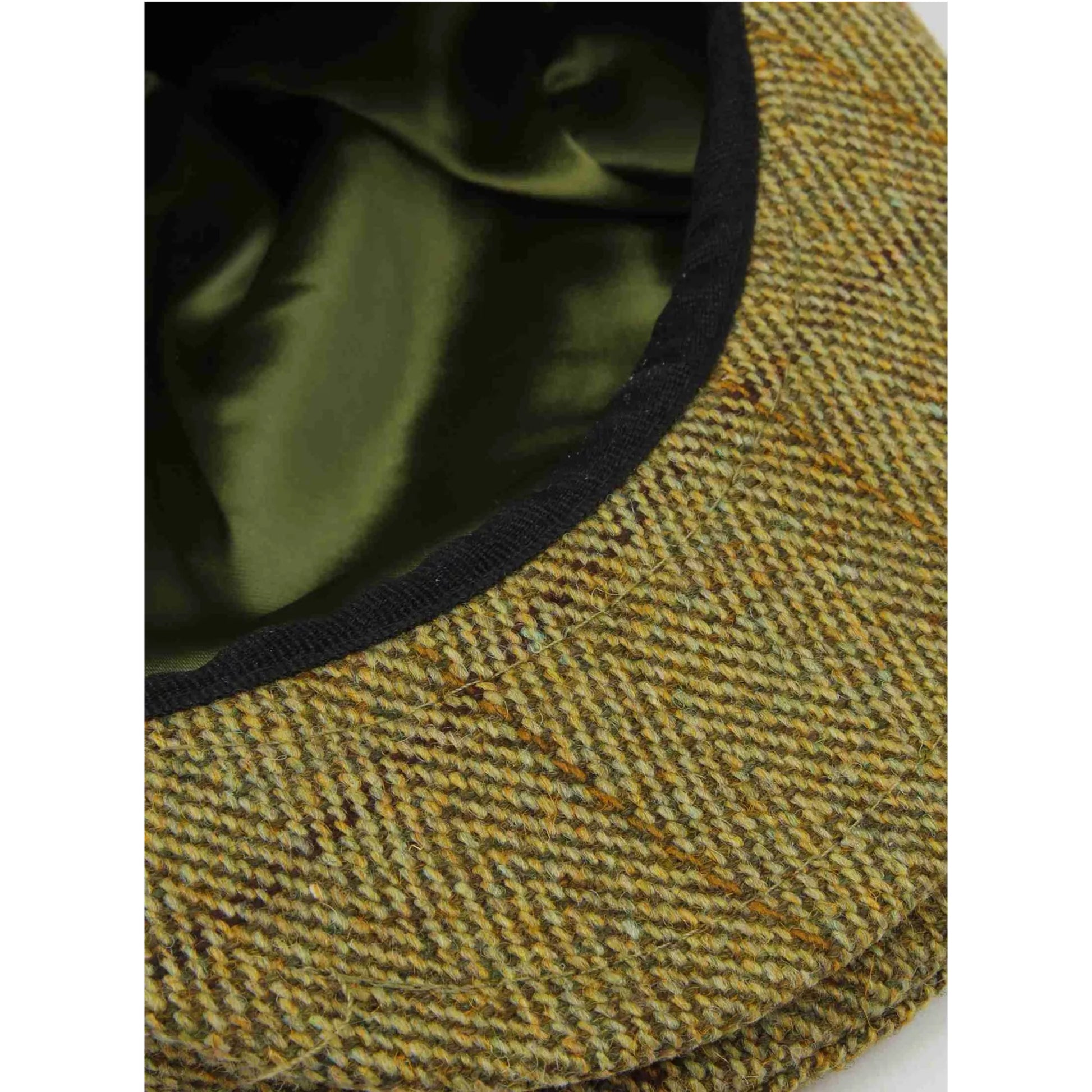 Men's Nicky Adams waterproof tweed flat cap in green with Union Jack pin badge, traditional British country style hat