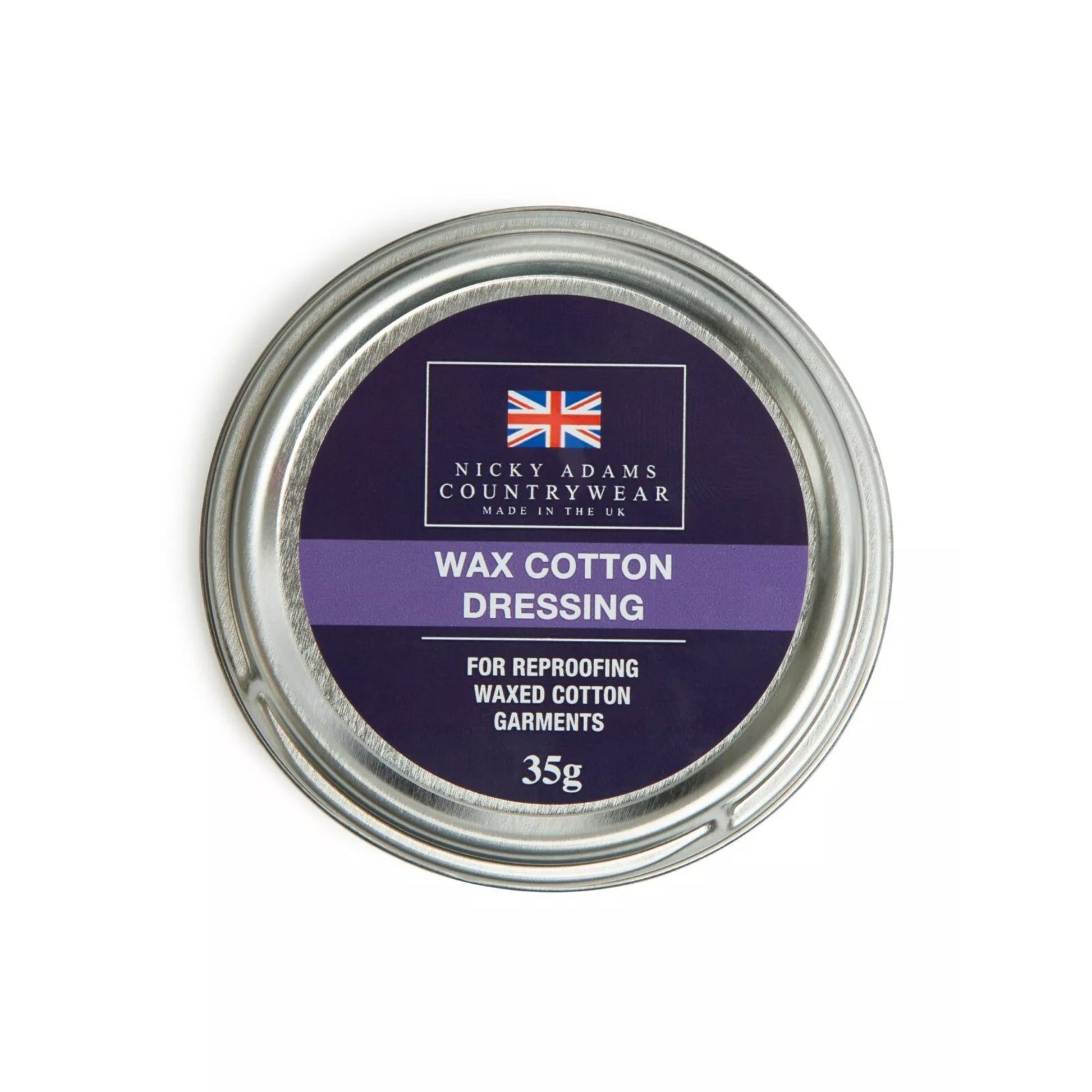 Nicky Adams Countrywear Wax Cotton Dressing – 35g tin of reproofing wax for waterproofing and restoring waxed jackets and hats