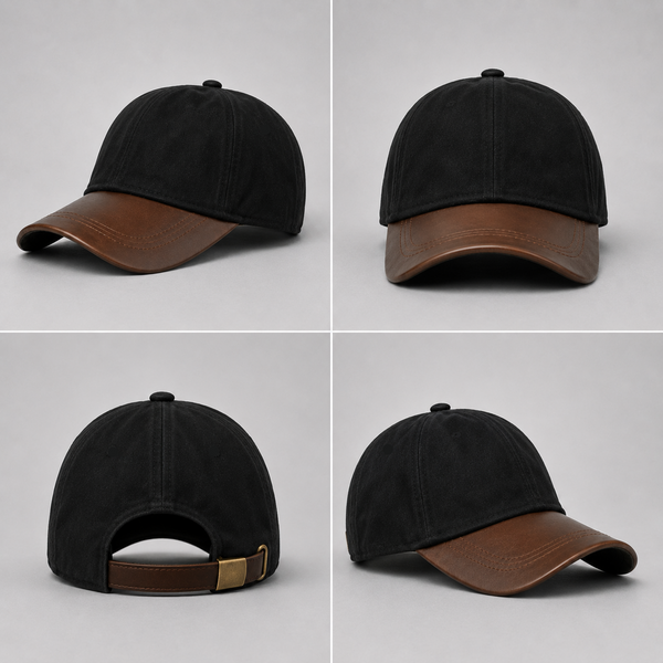 Nicky Adams Wax Leather Peak Baseball Cap (Black)