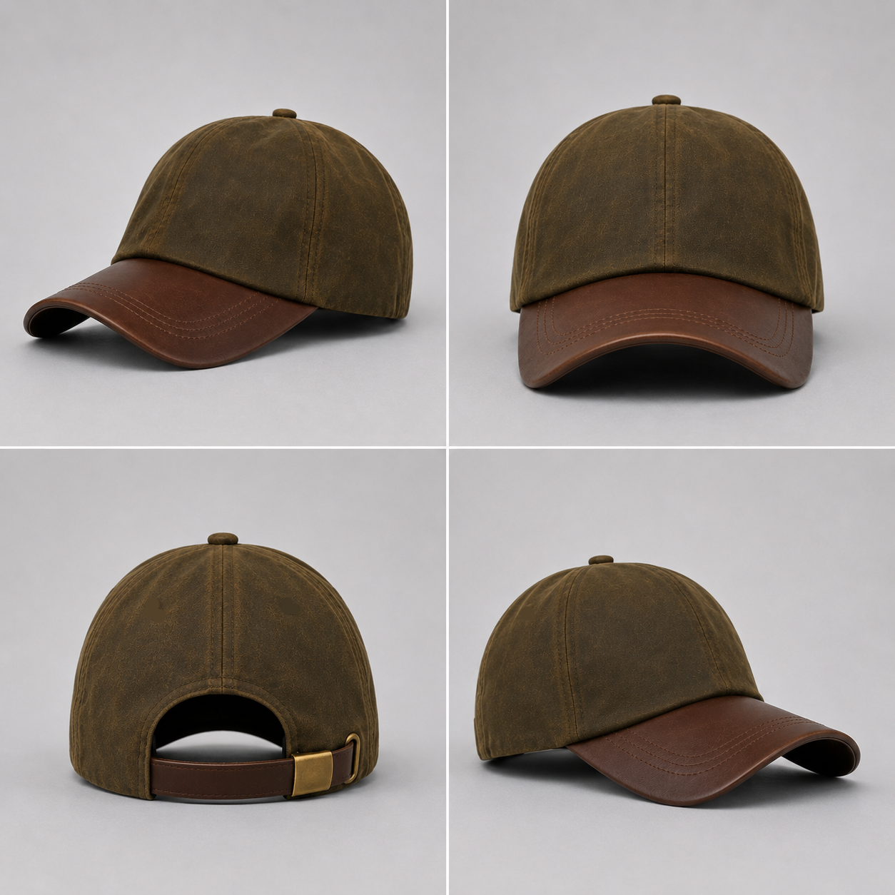 Premium waxed cotton baseball cap with leather-look curved peak, adjustable strap, and timeless country styling. Durable, comfortable, and perfect for everyday outdoor wear.