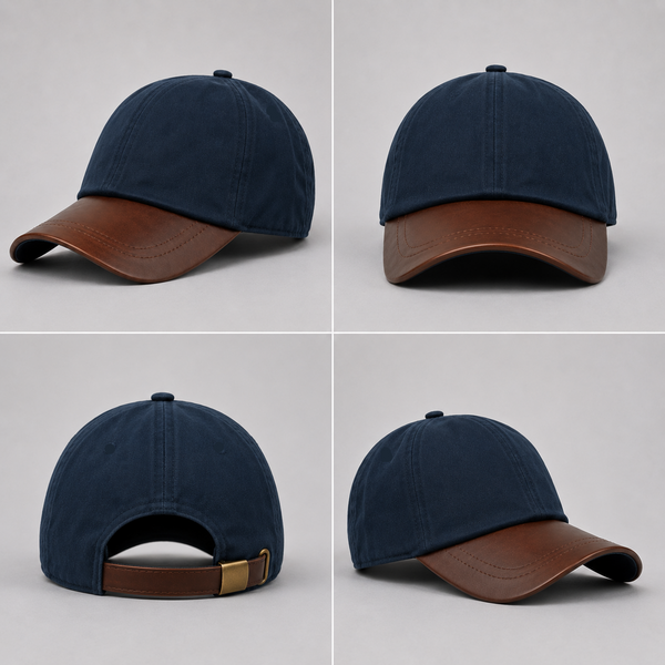 Nicky Adams Wax Leather Peak Baseball Cap (Navy)