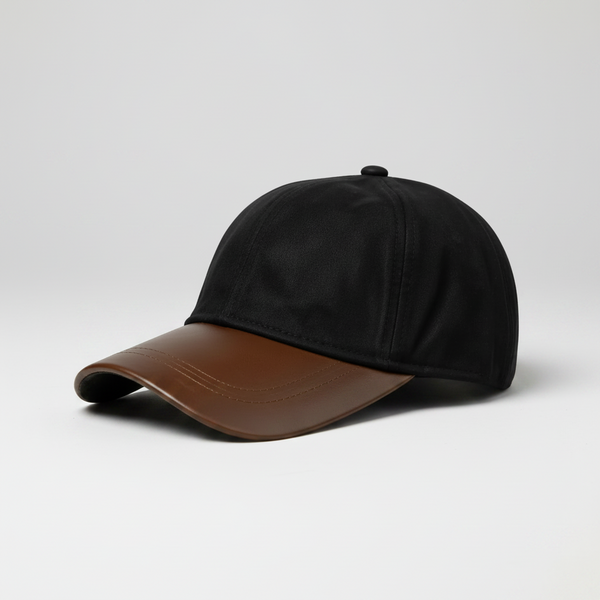 Nicky Adams Wax Leather Peak Baseball Cap (Black)