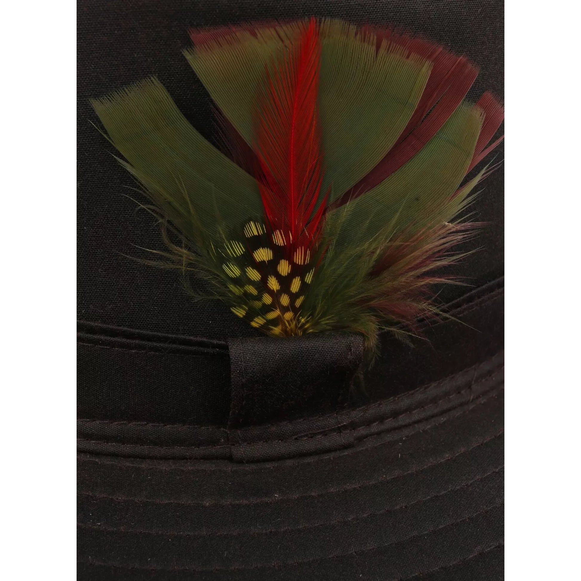 Nicky Adams 100% waterproof wax hat in brown with wide brim and decorative feather – unisex country-style outdoor headwear