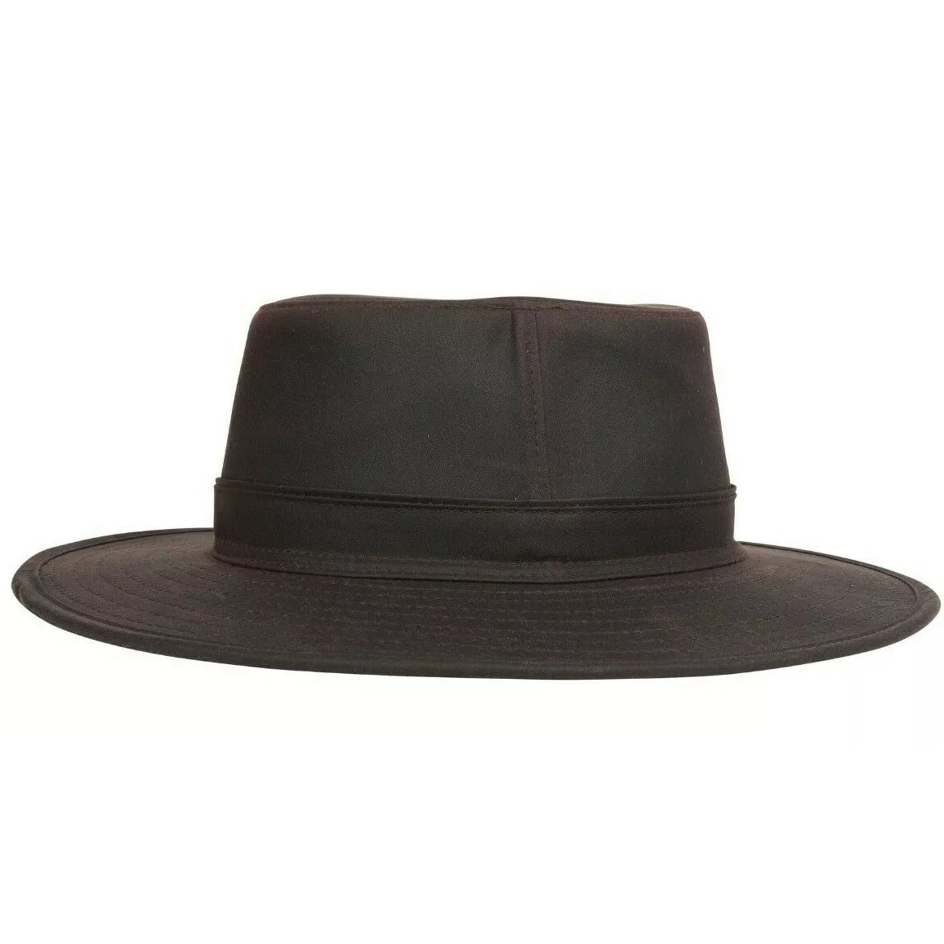 Nicky Adams 100% waterproof wax hat in brown with wide brim and decorative feather – unisex country-style outdoor headwear