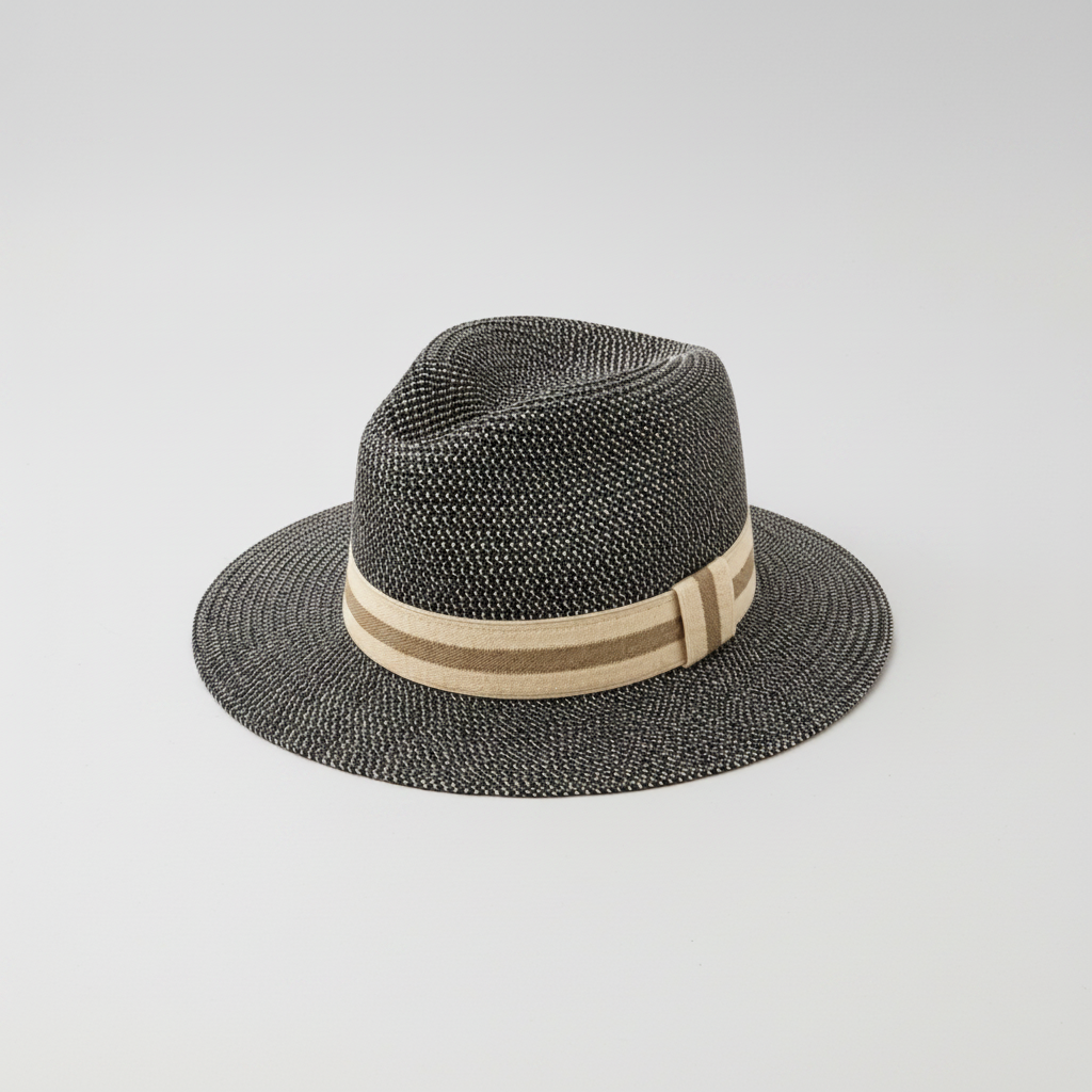 Nicky Adams high quality woven fedora sun hat with beige ribbon band, one size magic stretch fit.