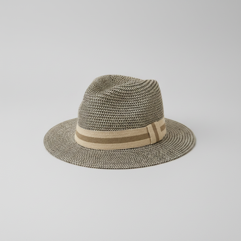 Nicky Adams high quality woven fedora sun hat with beige ribbon band, one size magic stretch fit.