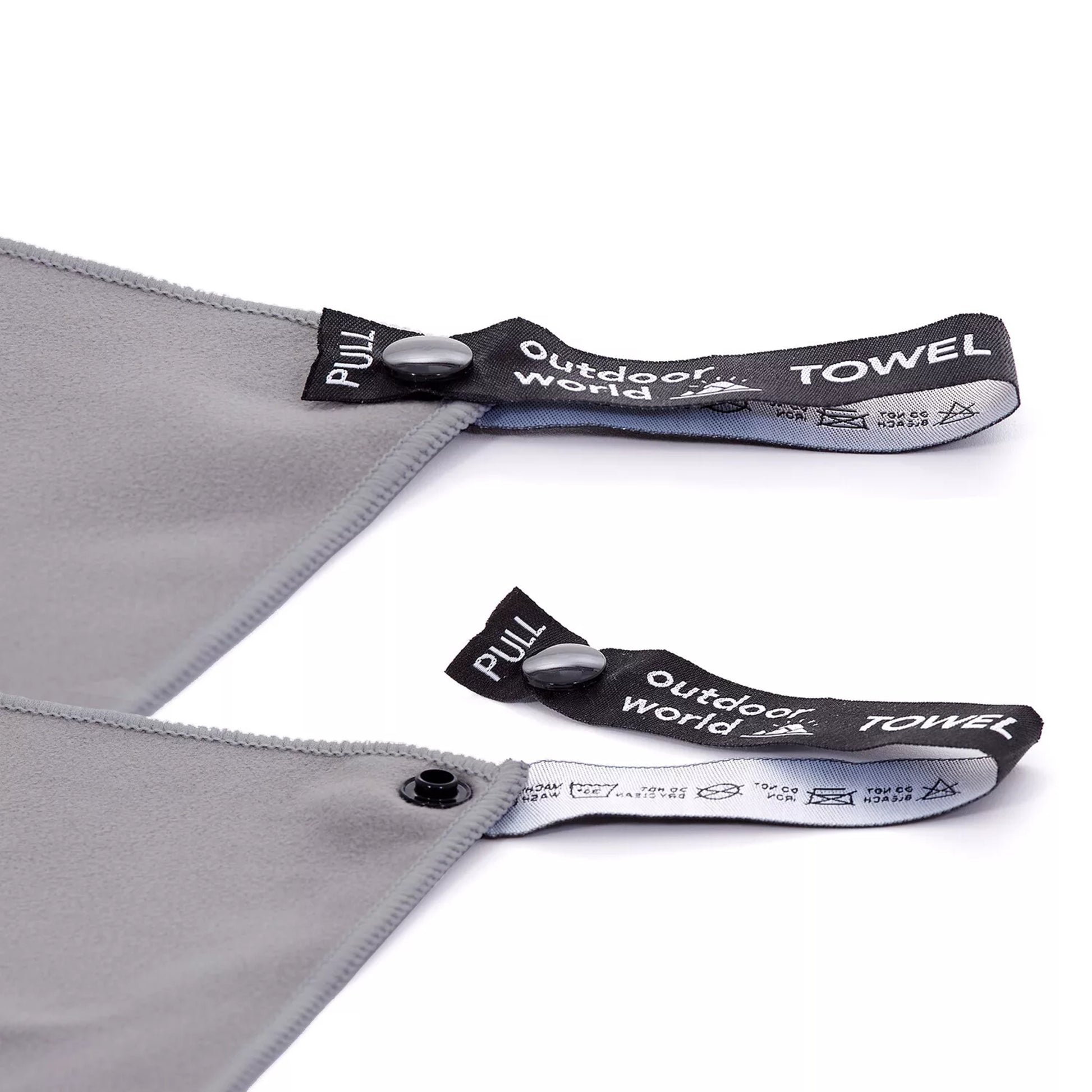 Grey microfibre fast drying towel set with carry bag, lightweight and compact sports, beach and travel towels in multiple sizes from hand towel to extra large