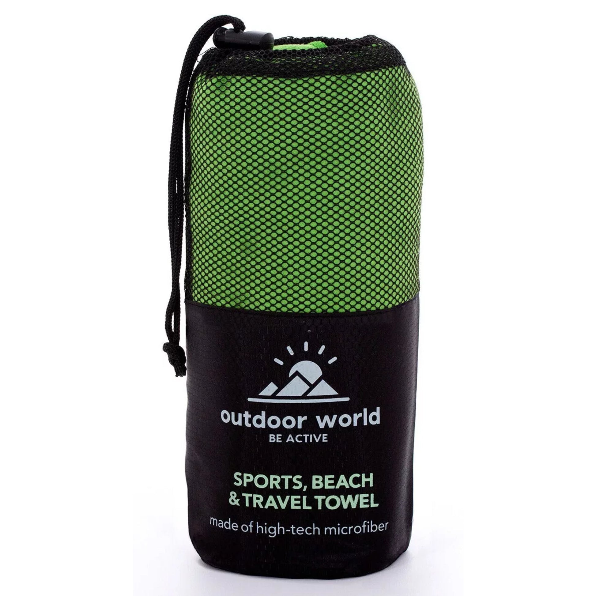 Lime Green microfibre fast drying towel set with carry bag, lightweight and compact sports, beach and travel towels in multiple sizes from hand towel to extra large