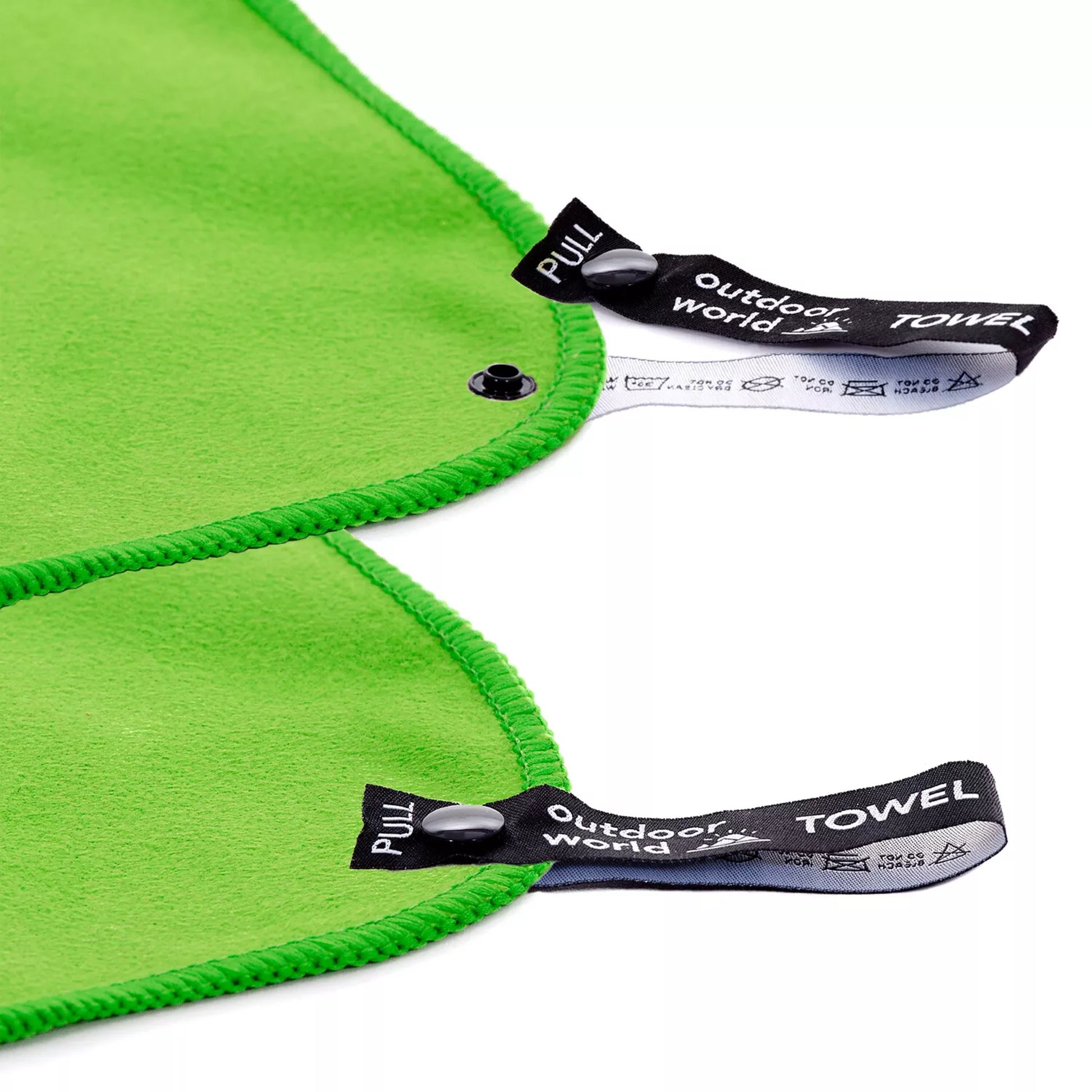 Lime Green microfibre fast drying towel set with carry bag, lightweight and compact sports, beach and travel towels in multiple sizes from hand towel to extra large