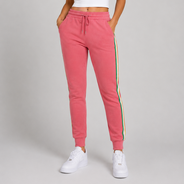 Ladies Fully Lined Contrast Stripe Joggers (Dusty Pink)