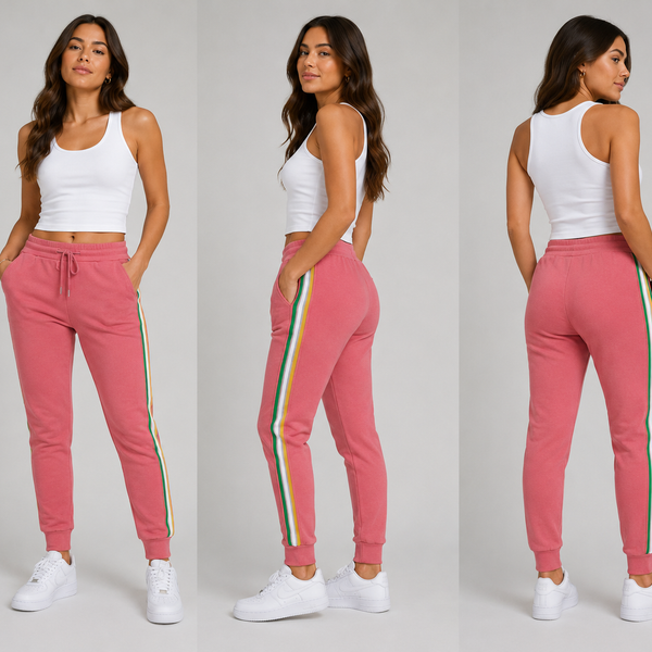 Ladies Fully Lined Contrast Stripe Joggers (Dusty Pink)