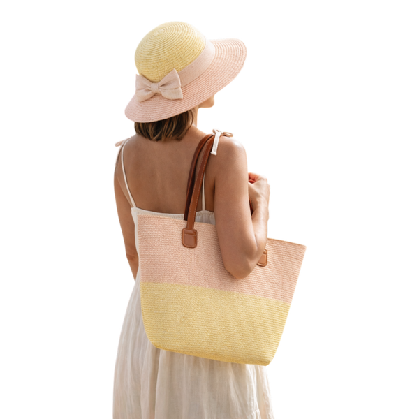 Pink / Beige Ladies Hat And Bag Set