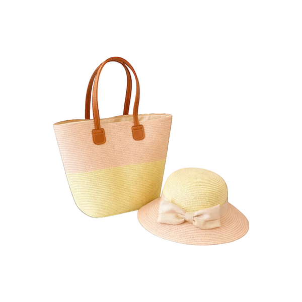 Pink / Beige Ladies Hat And Bag Set
