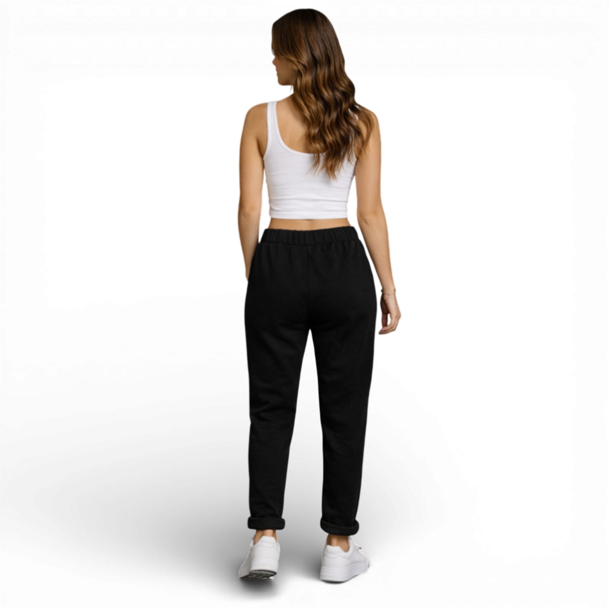 Ladies Italian slim fit plain joggers with drawstring waist and pockets in black