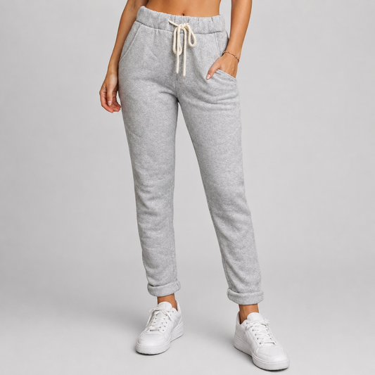 Ladies Italian slim fit plain joggers with drawstring waist and pockets in grey