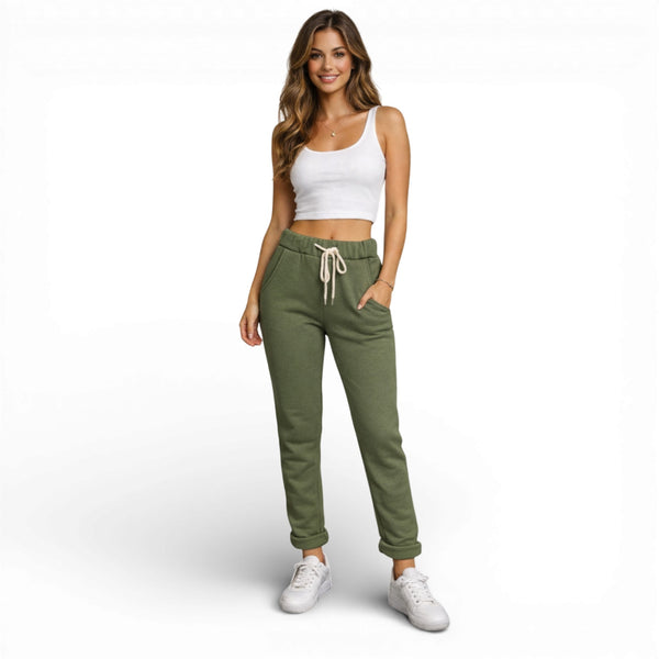 Ladies Plain Italian Joggers (Khaki)