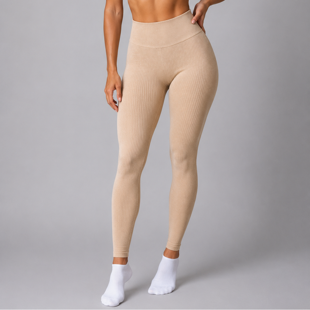Upgrade your activewear collection with these flattering high-waisted ribbed leggings. Designed for both comfort and style, they offer a sculpting fit with a soft, stretchy fabric that moves with you.