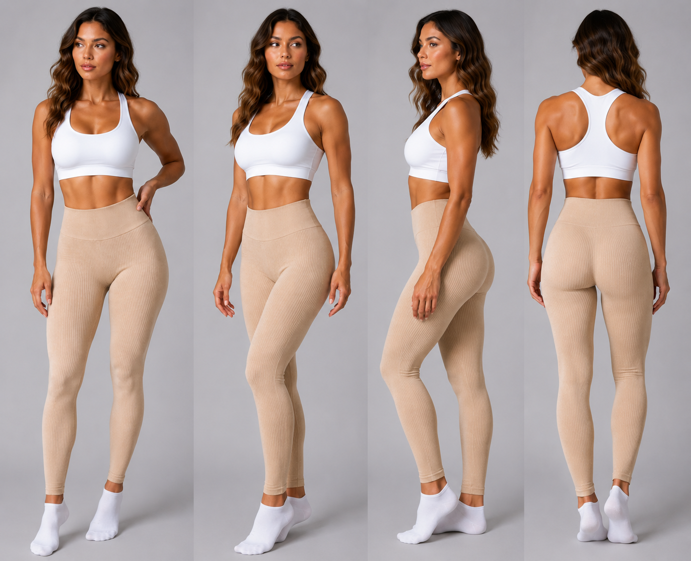 Upgrade your activewear collection with these flattering high-waisted ribbed leggings. Designed for both comfort and style, they offer a sculpting fit with a soft, stretchy fabric that moves with you.