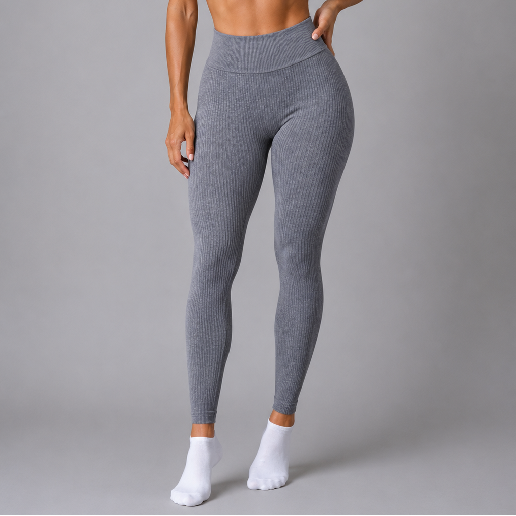 Upgrade your activewear collection with these flattering high-waisted ribbed leggings. Designed for both comfort and style, they offer a sculpting fit with a soft, stretchy fabric that moves with you.