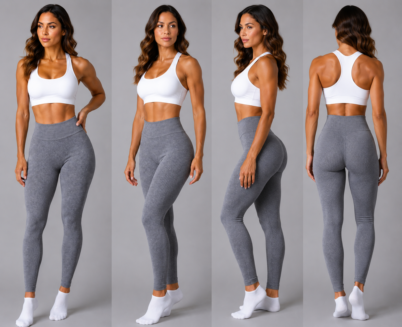 Upgrade your activewear collection with these flattering high-waisted ribbed leggings. Designed for both comfort and style, they offer a sculpting fit with a soft, stretchy fabric that moves with you.