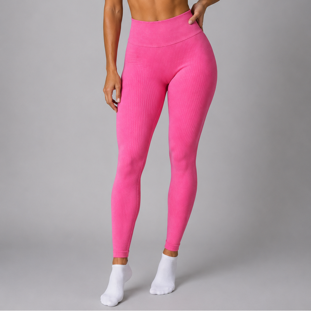 Upgrade your activewear collection with these flattering high-waisted ribbed leggings. Designed for both comfort and style, they offer a sculpting fit with a soft, stretchy fabric that moves with you.