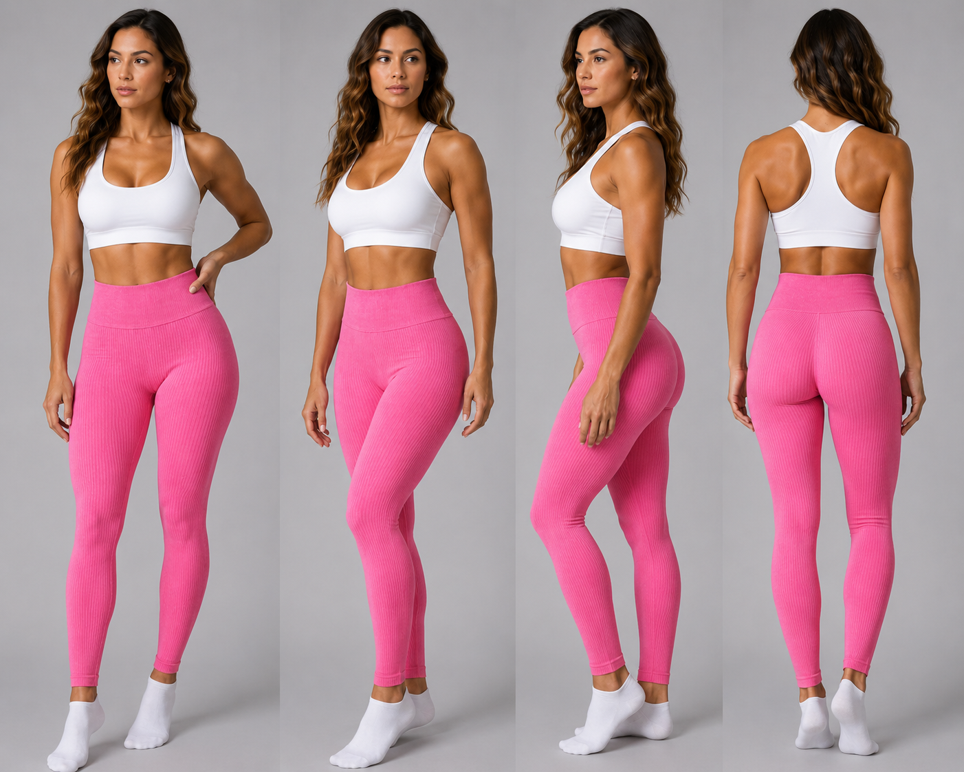 Upgrade your activewear collection with these flattering high-waisted ribbed leggings. Designed for both comfort and style, they offer a sculpting fit with a soft, stretchy fabric that moves with you.