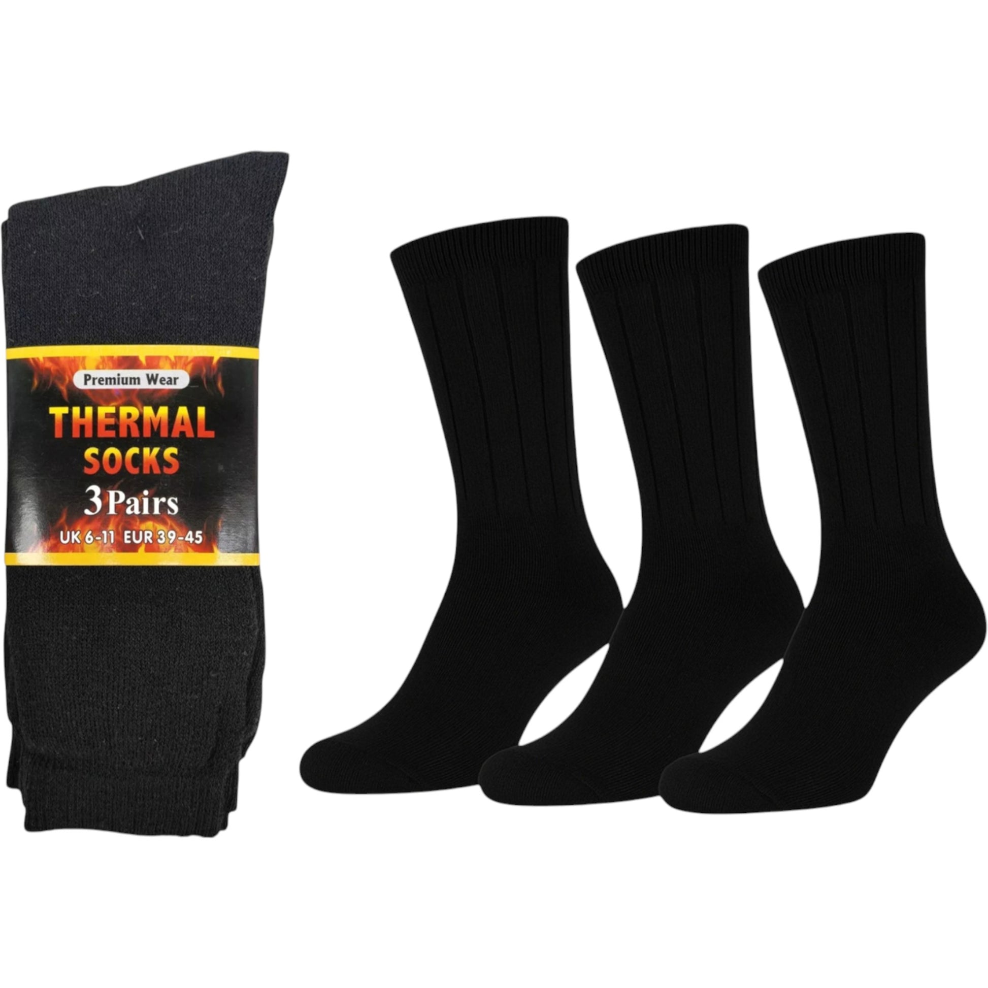 Men’s Premium Wear Thermal Socks 3 Pack – Black Warm Thick Winter Socks UK 6–11