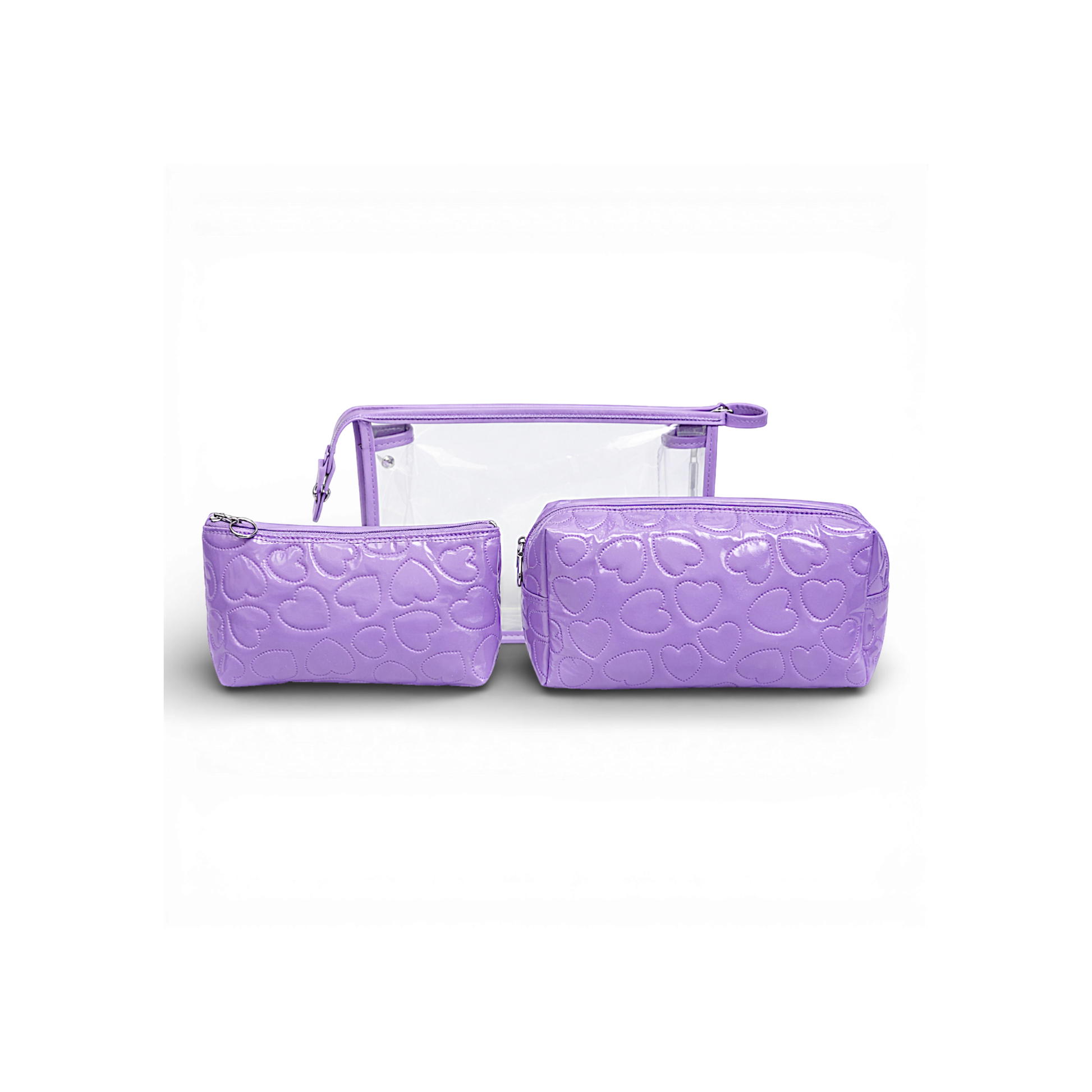Stay organised in style with our adorable 3-piece heart quilted makeup bag set. Designed in a soft pink finish with embossed heart detailing, this set combines functionality with a cute, feminine touch.