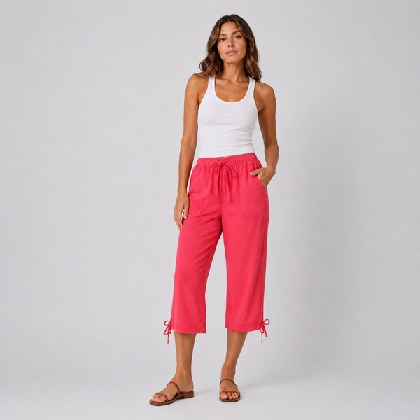Ladies 3/4 Cotton Pedal Pusher Shorts (Coral)