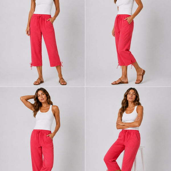 Ladies 3/4 Cotton Pedal Pusher Shorts (Coral)