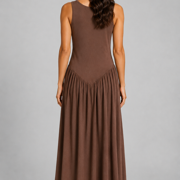 Relaxed Sleeveless Maxi Dress (Brown)