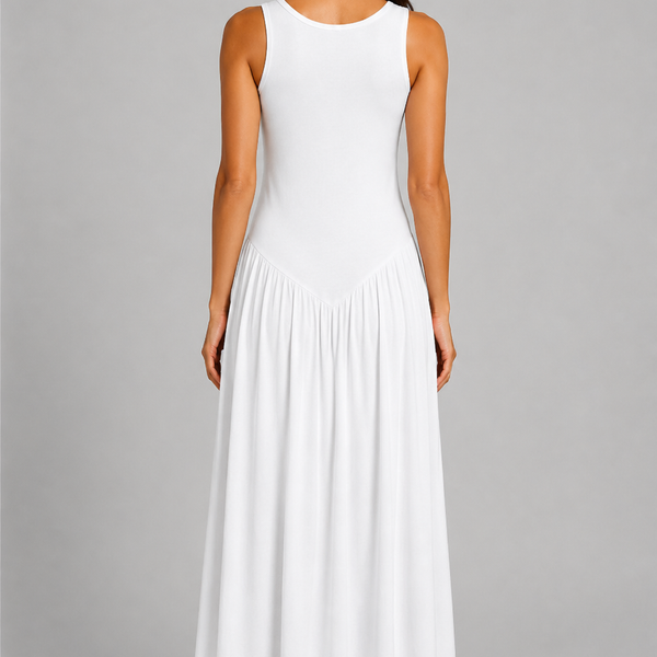 Relaxed Sleeveless Maxi Dress (White)