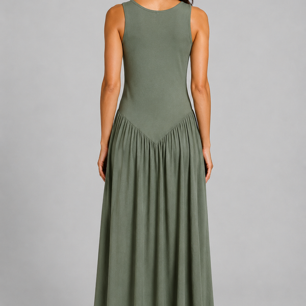 Relaxed Sleeveless Maxi Dress (Khaki)