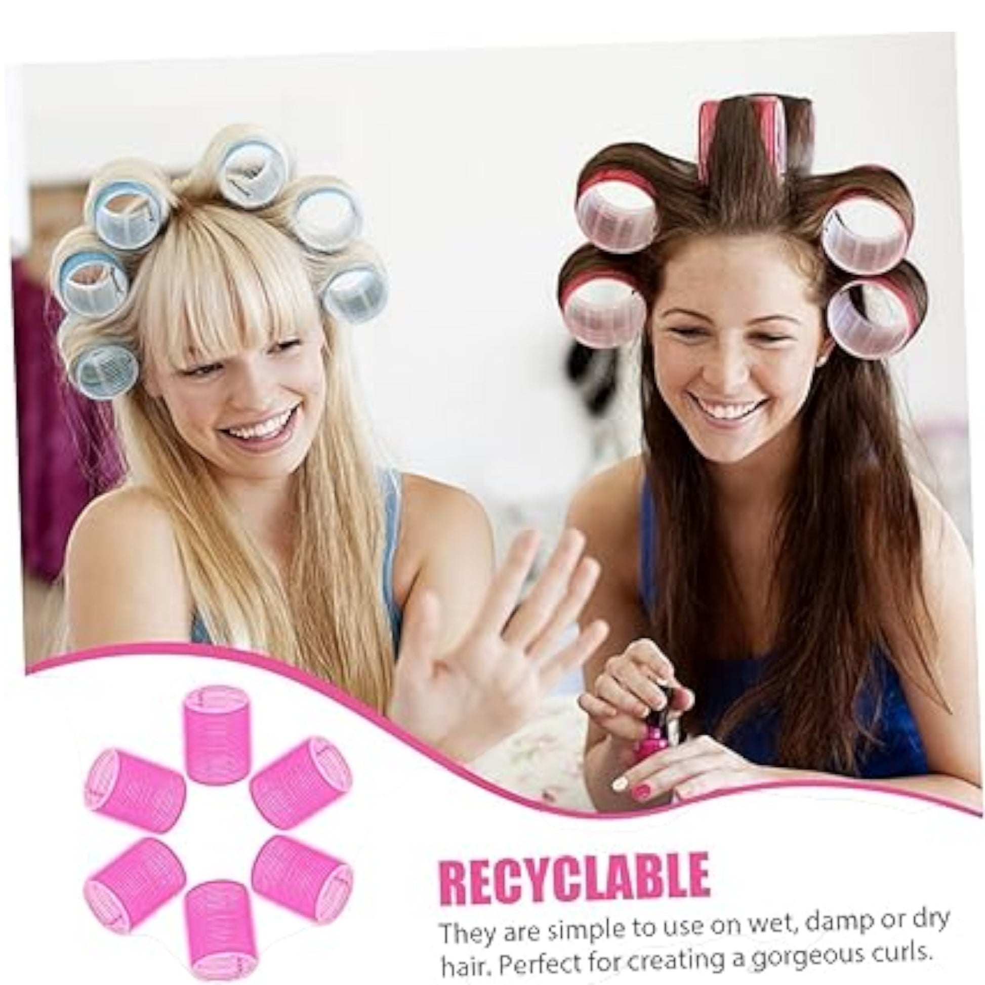 Self Grip Velcro Style Hair Rollers available in pink or lilac, heatless curling and self grip