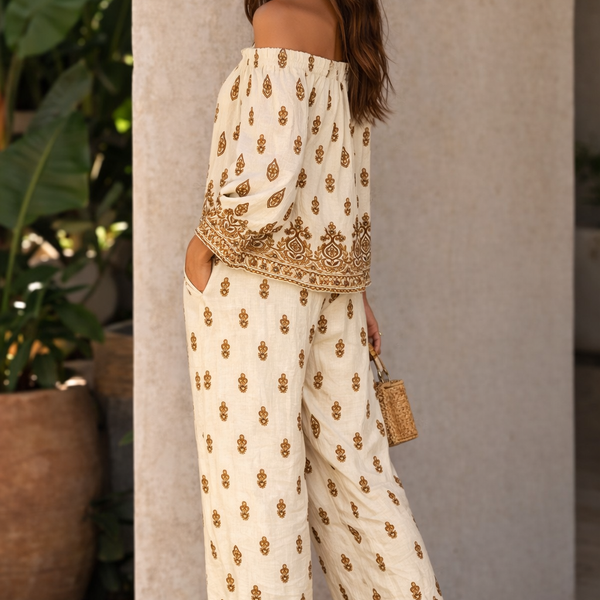 Ladies Two Piece Linen Mix Co Ord Set